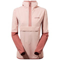 A light pink pullover jacket with a half-zip front features a stand-up collar and a small pouch pocket on the front. The sleeves are darker pink.