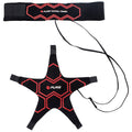 A football training aid designed as a star shape with hexagonal patterns is displayed attached to a strap featuring the word "PURE" for enhanced training activities on the field.