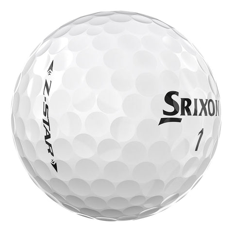 A white golf ball with a textured surface is displayed prominently showing the brand name Srixon and the model Z-STAR along with the number 1 against a plain background.