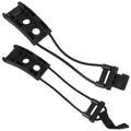 Two black plastic clips with elastic cords are positioned parallel to each other designed for securing or fastening objects in a stable manner typically used in various applications like sports or outdoor activities