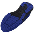 A blue athletic shoe sole rests on its side showcasing a textured surface designed for traction and grip highlighting intricate patterns and materials in a neutral background.