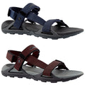 Two pairs of sandals are displayed side by side. The top pair features a navy strap design while the bottom pair has a red strap design. Both have a rubber sole.