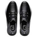 Black athletic shoes with a sleek design and mesh accents are positioned symmetrically on a light background highlighting the lace-up front and cushioned soles.