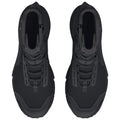 A pair of black athletic shoes sits side by side. They feature a mesh upper and laces, designed for comfort and support, suitable for various activities or outdoor use.