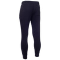 A pair of dark navy sweatpants is displayed from the back featuring a comfortable elastic waistband and a single back pocket suitable for casual wear or exercise activities