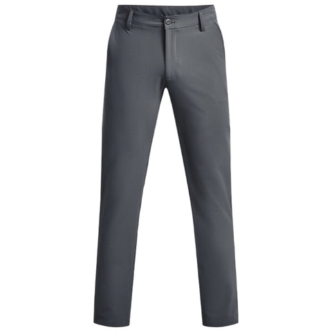 Gray trousers are displayed standing upright showcasing their straight-leg design and button closure in a plain background emphasizing their sleek appearance suitable for casual or formal occasions.