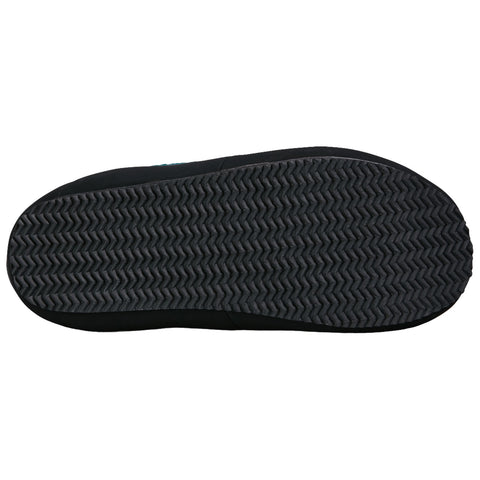 A black shoe sole with a textured zigzag pattern rests flatly against a white background showcasing its grip and design features suitable for various surfaces and movements.