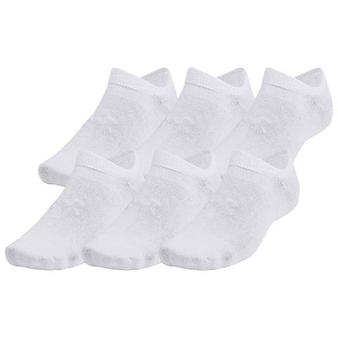 A set of six pairs of white ankle socks is arranged neatly side by side showcasing a simple design and soft fabric suitable for everyday wear in casual settings