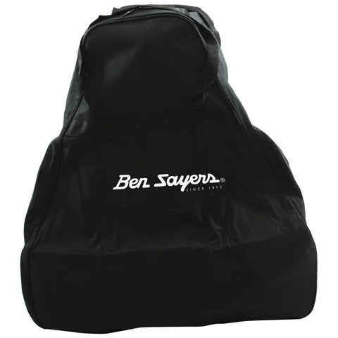 A black golf club bag is standing upright featuring a logo that reads Ben Sayers since 1873 with sturdy straps for carrying and a simple design indicating storage for golf equipment.