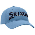 A blue baseball cap sits upright with a prominent embroidered logo reading Srixon on the front showcasing a curved brim and a clean, simple design suitable for casual wear.