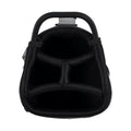 A black carrying bag has a rectangular shape with a structured interior and a sturdy handle on top designed to hold items securely in place within an enclosed space.