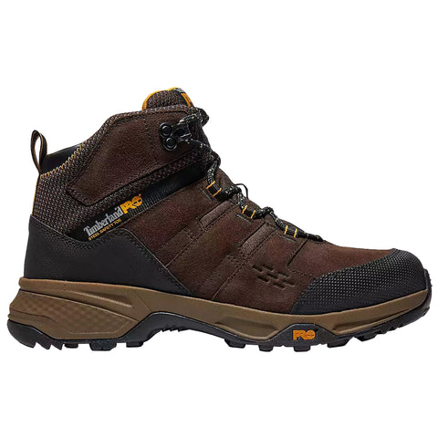 A brown hiking boot with a rugged sole is displayed standing upright featuring a padded collar sturdy laces and reinforced toe designed for outdoor activities and durability.