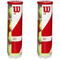 Two cylindrical containers hold tennis balls each displaying a red and white Wilson logo with the word TEAM prominently featured in the design indicating they are packaged tennis balls.