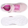 Pink athletic shoes with a breathable upper and white sole are displayed from above along with a close-up of the sole providing texture and design details in a neutral environment.