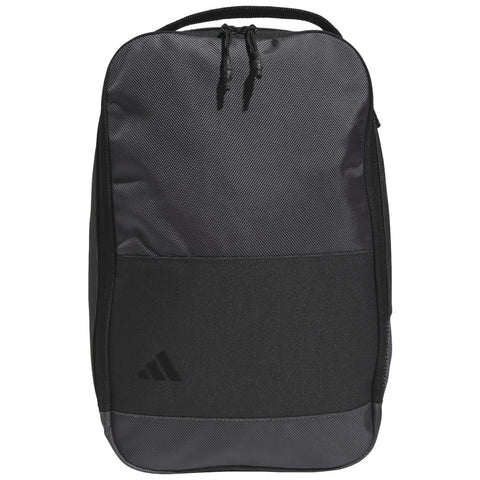 A black backpack featuring a textured surface and a smooth lower panel is displayed upright against a neutral background showcasing its two drawstring pulls and logo at the bottom.