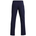 Navy-colored pants are displayed upright showcasing a slim fit design and two back pockets highlighting a smooth fabric texture in a minimalistic presentation against a plain background.