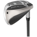 A golf club head is displayed prominently with a silver and black design showcasing the number 7 and the brand name Halo XL on its surface indicating its lightweight and aerodynamic design for performance use.