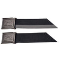 Two black fabric belts with metallic buckles are laid flat side by side featuring the Under Armour logo prominently displayed on each buckle against a simple background.