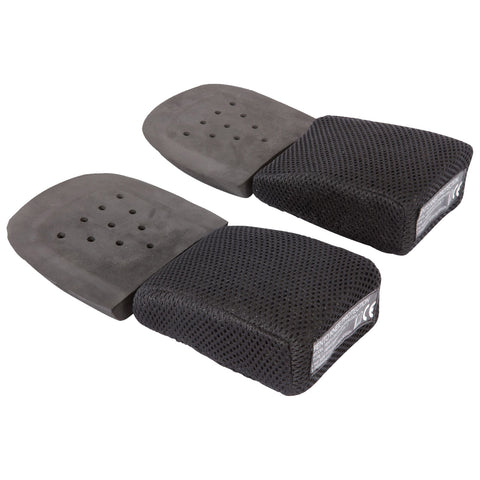 FENTO Original Inlays Two black protective pads are positioned side by side featuring a textured mesh surface and a solid top with ventilation holes designed for enhancing comfort and protection in various activities.