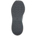 A shoe sole displays a patterned design featuring wavy lines and geometric shapes indicating traction. The focus is on the underside of the shoe against a neutral background.