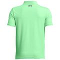 A light green polo shirt with a black logo on the back is displayed on a plain background showcasing the garment's smooth fabric and simple design suitable for casual or athletic wear.