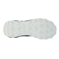 A shoe sole features a textured white rubber surface designed for traction with various geometric patterns evident on the tread indicating suitable use for outdoor activities on diverse terrains.