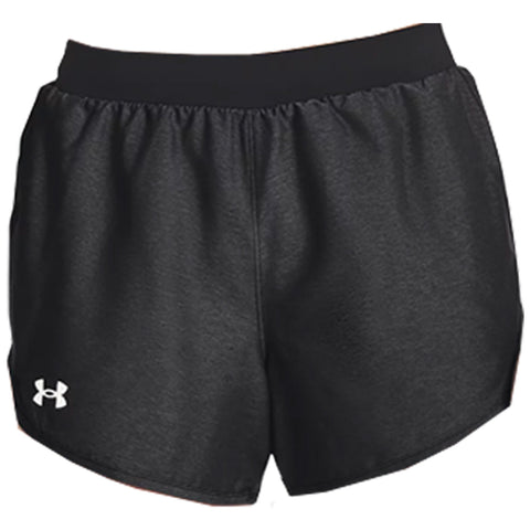 Black athletic shorts with an elastic waistband are displayed prominently showcasing a sleek design suitable for exercise or casual wear in a neutral background. There is a small white logo on the bottom left.