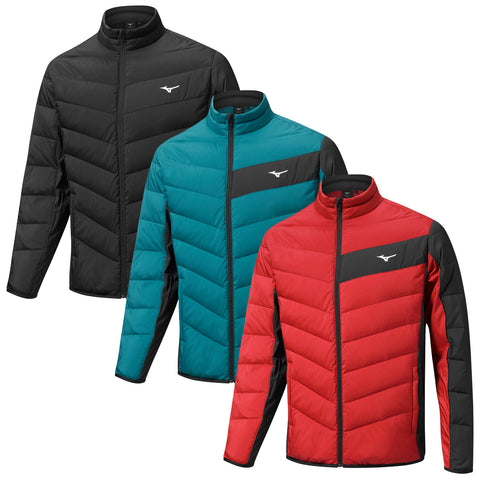 Three jackets are displayed side by side each with a unique color black teal and red featuring a chevron pattern and a zippered front suitable for casual or outdoor wear.