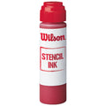 A cylindrical bottle of red stencil ink is standing upright the label reads Wilson and mentions stencil ink indicating its purpose for marking or crafting activities.