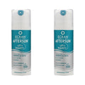 Two bottles of Ecran Aftersun cream are displayed side by side. Each bottle has a white top and features turquoise and silver labeling indicating it is ultra-light and reparative with a dermatologically tested statement.