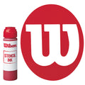 A bottle of red stencil ink labeled Wilson is positioned next to a large red circular logo featuring a stylized white letter W on a plain background