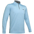 A light blue long-sleeve athletic shirt with a quarter-zip collar is displayed against a plain background showcasing its smooth texture and fitted design intended for sports or casual wear.