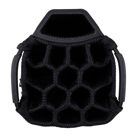 A hexagonal-shaped black storage container is displayed top-down showcasing multiple compartments designed for organization with sturdy handles on the sides for easy carrying in various settings.