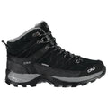 A black waterproof hiking boot features a high ankle design a textured surface and reinforced lacing achieving a durable and supportive appearance suitable for outdoor use.