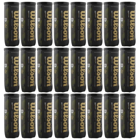 Twenty-four cylindrical containers are arranged in rows. Each container is labeled with the word "Wilson" in gold letters, suggesting they contain tennis balls, set against a plain white background.