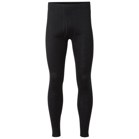 Black leggings are displayed standing upright showcasing a snug fit throughout the legs designed for comfort and warmth often worn as base layers during physical activities or cold weather.