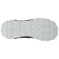 A shoe's outsole is shown featuring a rugged design with deep treads for enhanced grip suitable for outdoor activities placed on a plain white background.