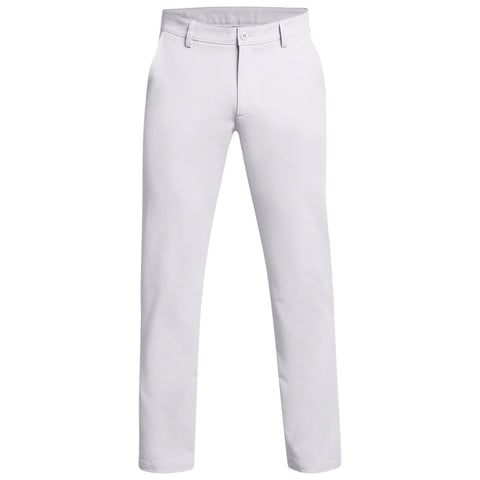 White pants are displayed standing upright showcasing a straight-leg design and a button closure at the waist with a smooth fabric texture in a neutral, indoor environment