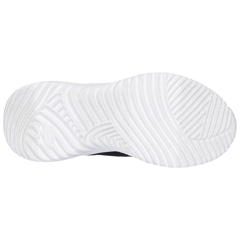 A sneaker sole with a textured white rubber pattern lies flat showing grooves and ridges designed for traction and grip in various environments like gym floors or outdoor surfaces.