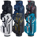 Golf bags in various colors and designs are displayed. They feature multiple pockets and the label DRI TECH. The context suggests they are for use on a golf course.