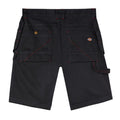 Black cargo shorts with multiple pockets and red stitching hang flat against a plain background emphasizing their durability and workwear style suitable for casual or functional use.