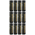 Twelve cylindrical black tennis ball containers are arranged in a rectangular pattern. Each container features the Wilson logo prominently displayed in gold against a dark background.