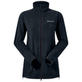 A black fleece jacket is displayed with its front zipper partially closed the sleeves are long and fitted showcasing a modern design suitable for outdoor activities