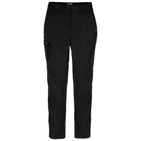 Black cargo pants are displayed standing straight with a side pocket visible on the left leg designed for utility and convenience suitable for outdoor or casual settings.