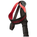 A black trekking pole with a textured grip is displayed. It features a red strap labeled Craghoppers that is secured to the pole. The focus is on the pole itself.