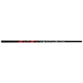 A black golf shaft with red accents is displayed horizontally showcasing the brand name and model details against a plain white background emphasizing its sleek design and function.