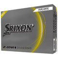 A box of Srixon Z-Star Diamond golf balls is displayed prominently the box is gray with a shiny logo and text includes new pure white visual performance.