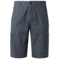 Gray cargo shorts featuring multiple pockets are displayed frontally showcasing their button closure and fabric texture in a neutral setting emphasizing the garment's design and utility.