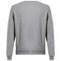 A gray sweatshirt is laid flat showcasing its back view with a simple round neck and long sleeves set against a plain white backdrop emphasizing its texture and color.