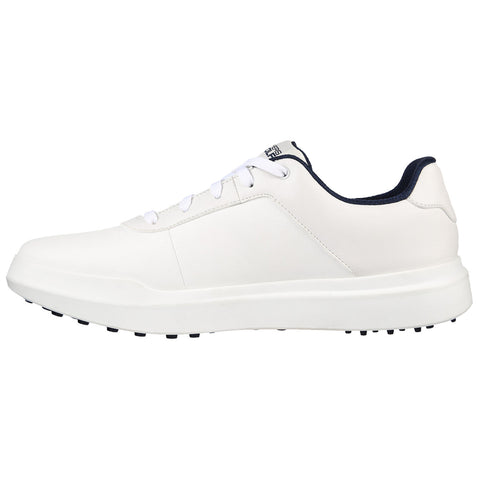 A pair of white athletic shoes sits on a plain background featuring a smooth surface and a rubber sole with small studs designed for traction